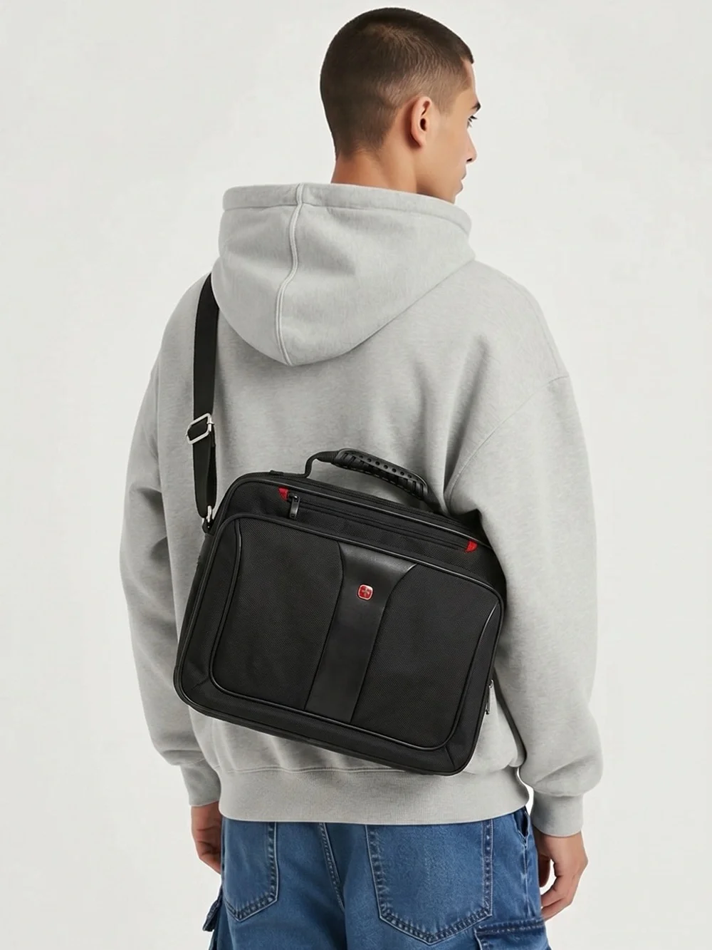Wenger Black Laptop Briefcase Crossbody with Red Accents
